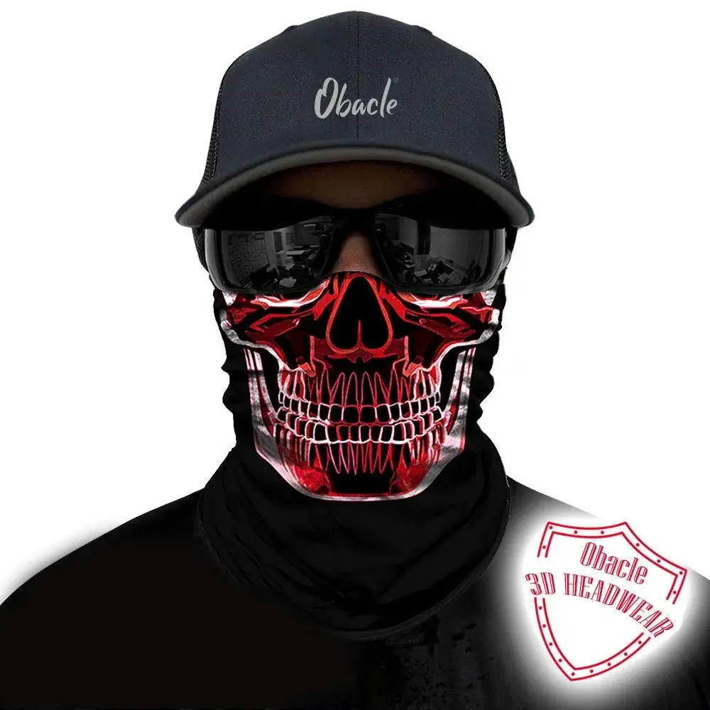 Obacle Red Line Skull Face Mask - Seamless 3D Tube Bandana for Dust & UV Protection - view 2