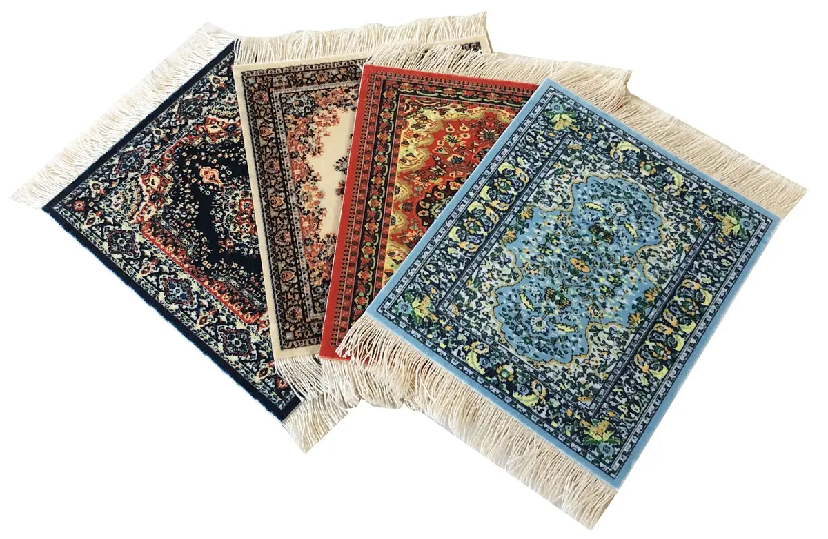 Inusitus Turkish Carpet Coasters Set of 4 | 15.2cm x 10.2cm (6"x4") Mini Drink Mats with Fringe - main product image