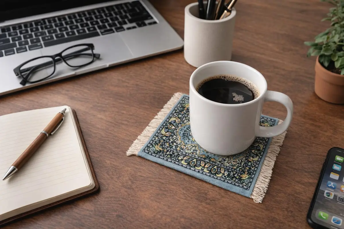 Inusitus Turkish Carpet Coasters Set of 4 | 15.2cm x 10.2cm (6"x4") Mini Drink Mats with Fringe - view 2