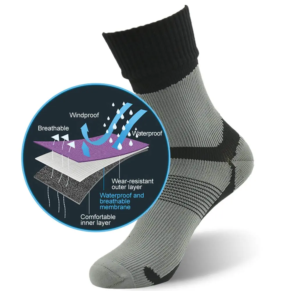 RANDY SUN Waterproof Breathable Wading Socks | Multisport Crew Hiking Cycling Socks (Small, Gray&Black) - view 3