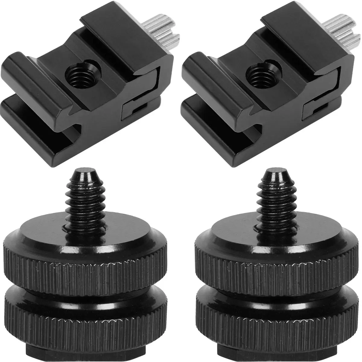 Anwenk Camera Hot Shoe Mount Adapter Combo Pack | 2X Hot Shoe + 2X Cold Shoe, Metal Durable, Universal Fit, 4 Pack - main product image