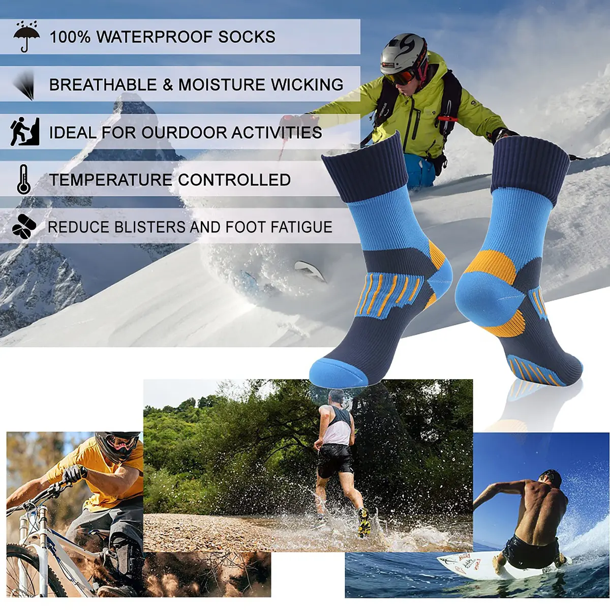 RANDY SUN Waterproof Outdoor Socks Medium | Waterproof & Breathable Hiking Socks - view 4