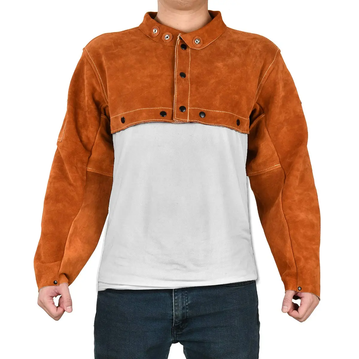 LeaSeek Leather Welding Jacket - Heat Flame Resistant Cape Sleeve Bib Apron - view 5