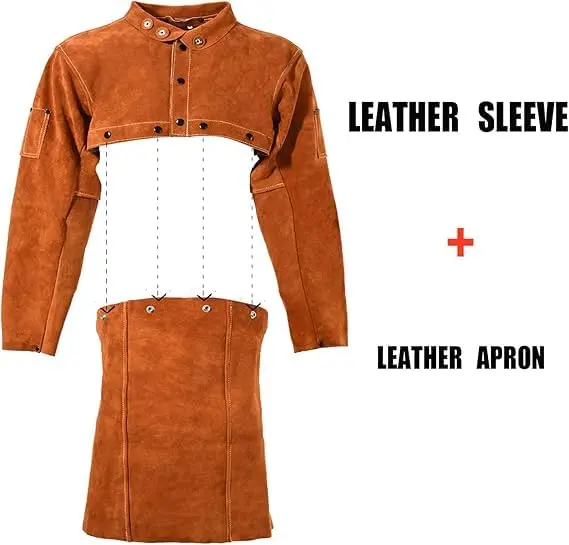 LeaSeek Leather Welding Jacket - Heat Flame Resistant Cape Sleeve Bib Apron - view 2
