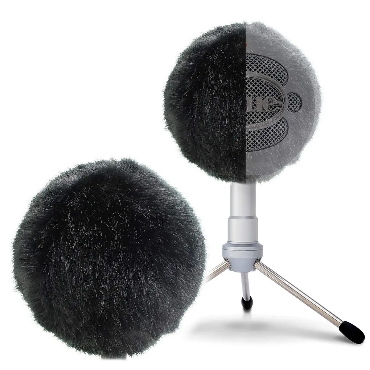 SUNMON Blue Snowball Furry Windscreen Cover Muff - Professional Snowball ICE Mic Foam Wind Cover Windshield Pop Filter for Recordings, Broadcasting, Singing (Black) | Wind Noise Reduction - main product image