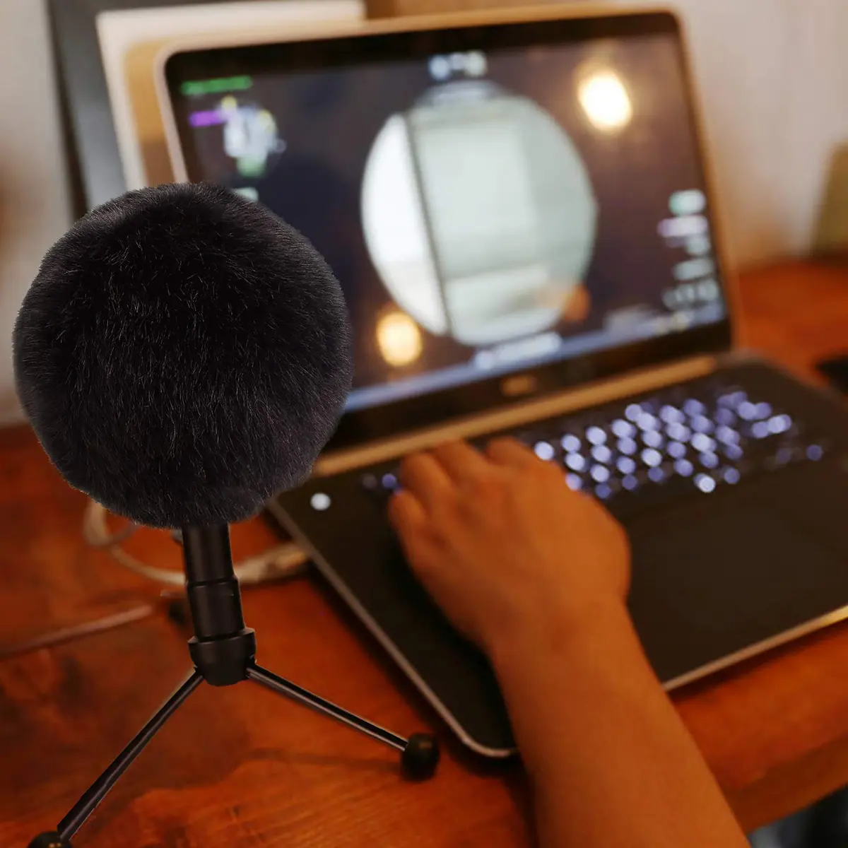 SUNMON Blue Snowball Furry Windscreen Cover Muff - Professional Snowball ICE Mic Foam Wind Cover Windshield Pop Filter for Recordings, Broadcasting, Singing (Black) | Wind Noise Reduction - view 5