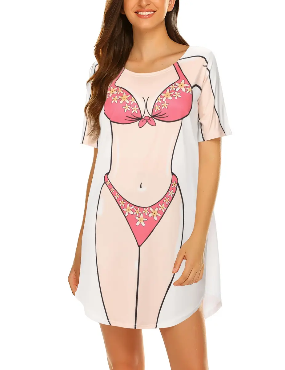 Ekouaer Women Hot Pink Bikini Cover up T-Shirt Above Knee | Soft Breathable Summer Style - main product image
