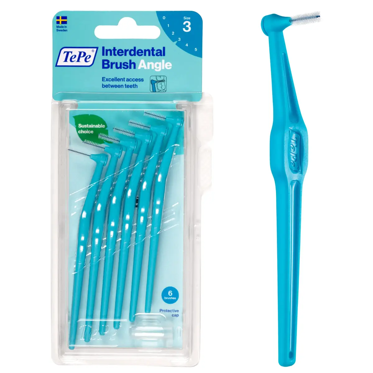TePe Angle Interdental Brush Size 3 (0.6mm) | Angled Head for Medium Gaps, Pack of 6 - main product image