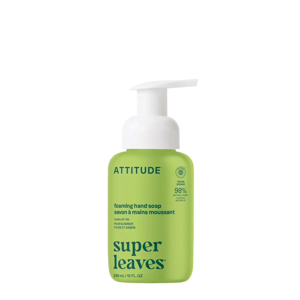 ATTITUDE Foaming Hand Soap Pear & Amber Scent 296ml (10 Fl Oz) | EWG Verified Plant-Based Cleanser - main product image