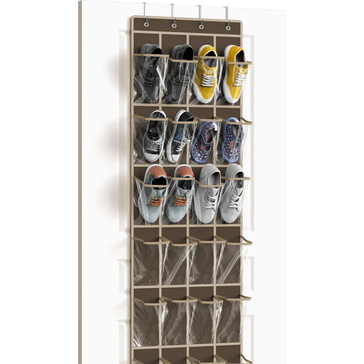 Simple Houseware 24 Pockets Clear Over the Door Shoe Organizer, Brown | 24 Large Clear Pockets for Shoes & Storage - main product image