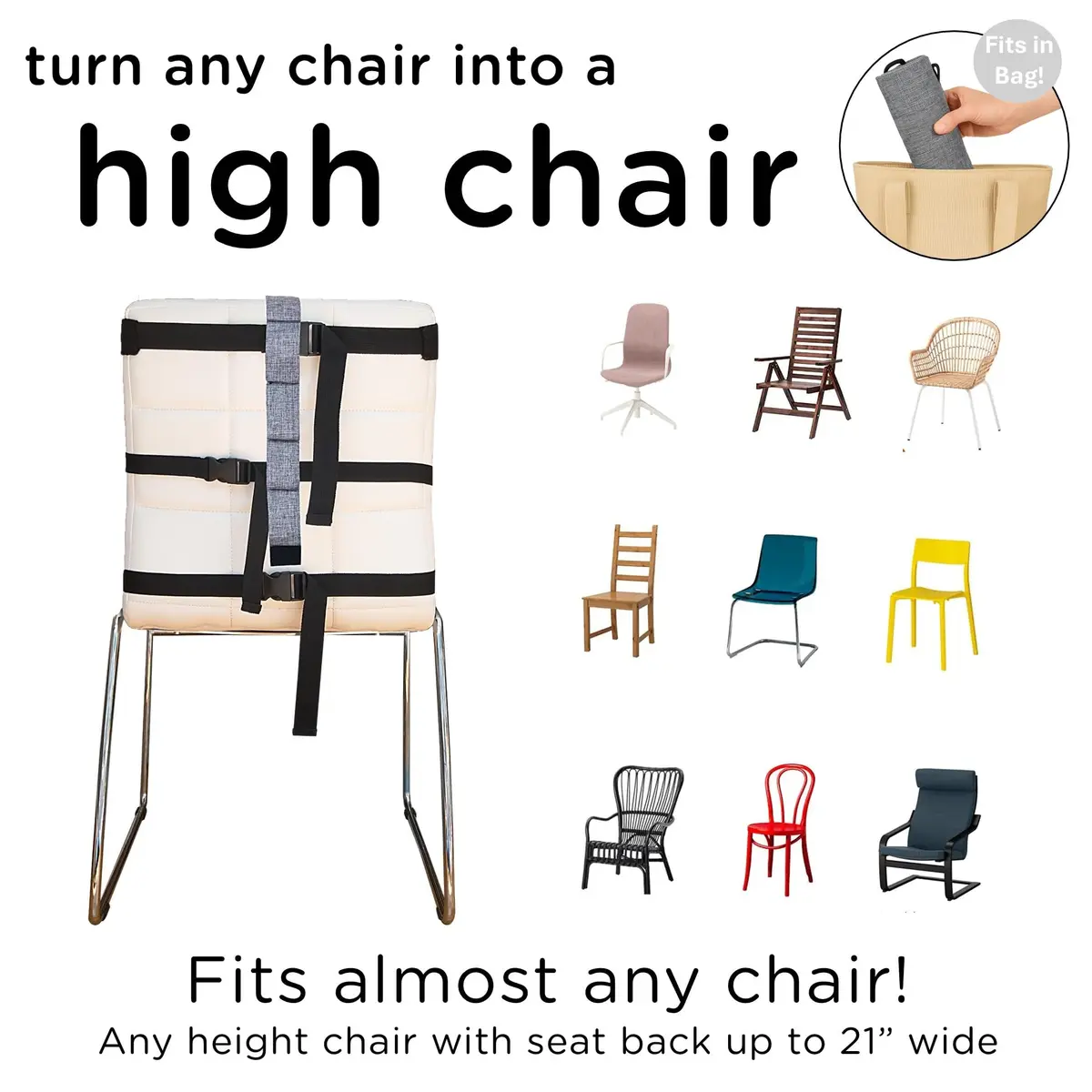liuliuby Compact Travel High Chair for Baby | Portable Highchair Seat with 5-Point Harness, 27.2 cm (10.7 in) Height - view 3