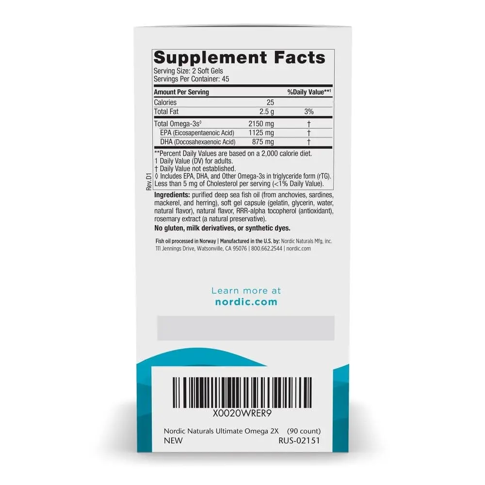Nordic Naturals Ultimate Omega 2X 90 Softgels | 2150mg Fish Oil with Lemon for Heart & Brain Support - view 2