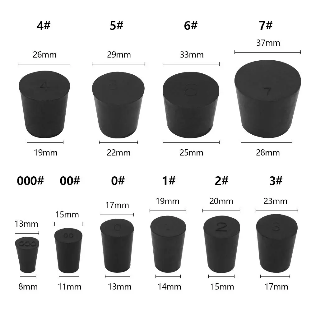 Enjoyist 19-Pack Assorted Solid Rubber Stoppers #000-#7 | Lab & Scientific Use - view 4