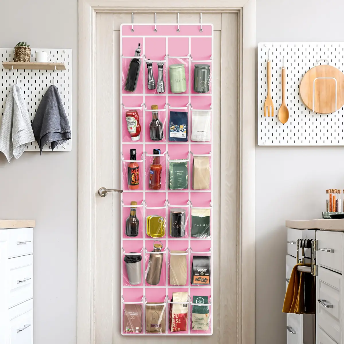 Simple Houseware 24 Pockets Clear Over the Door Shoe Organizer, Pink | Large Capacity, Versatile Storage - view 7