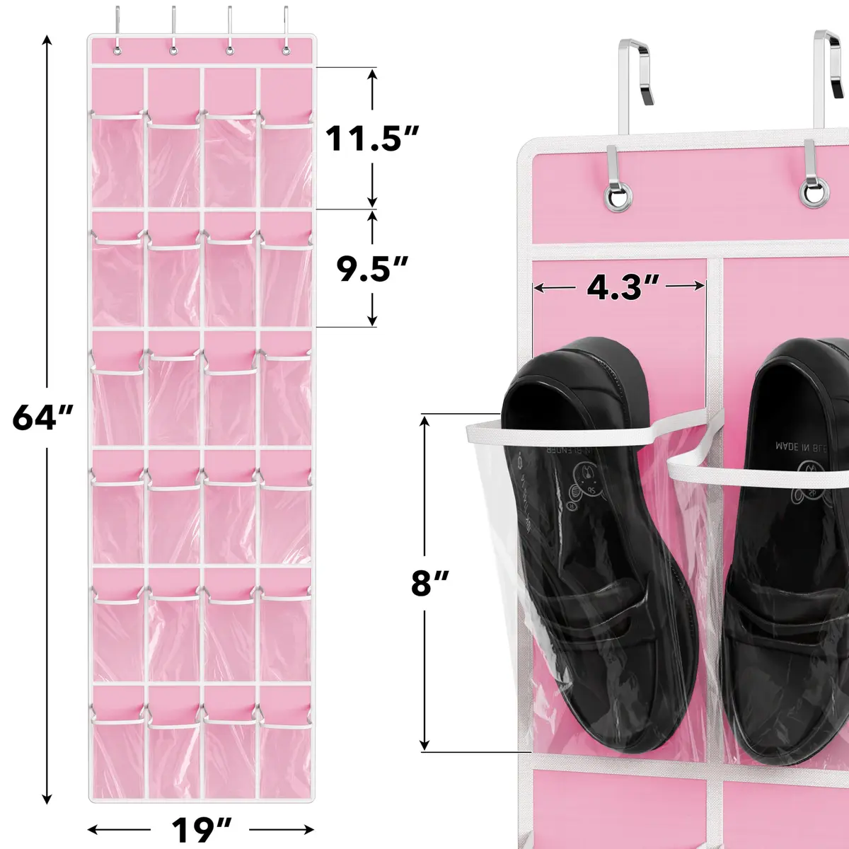 Simple Houseware 24 Pockets Clear Over the Door Shoe Organizer, Pink | Large Capacity, Versatile Storage - view 2