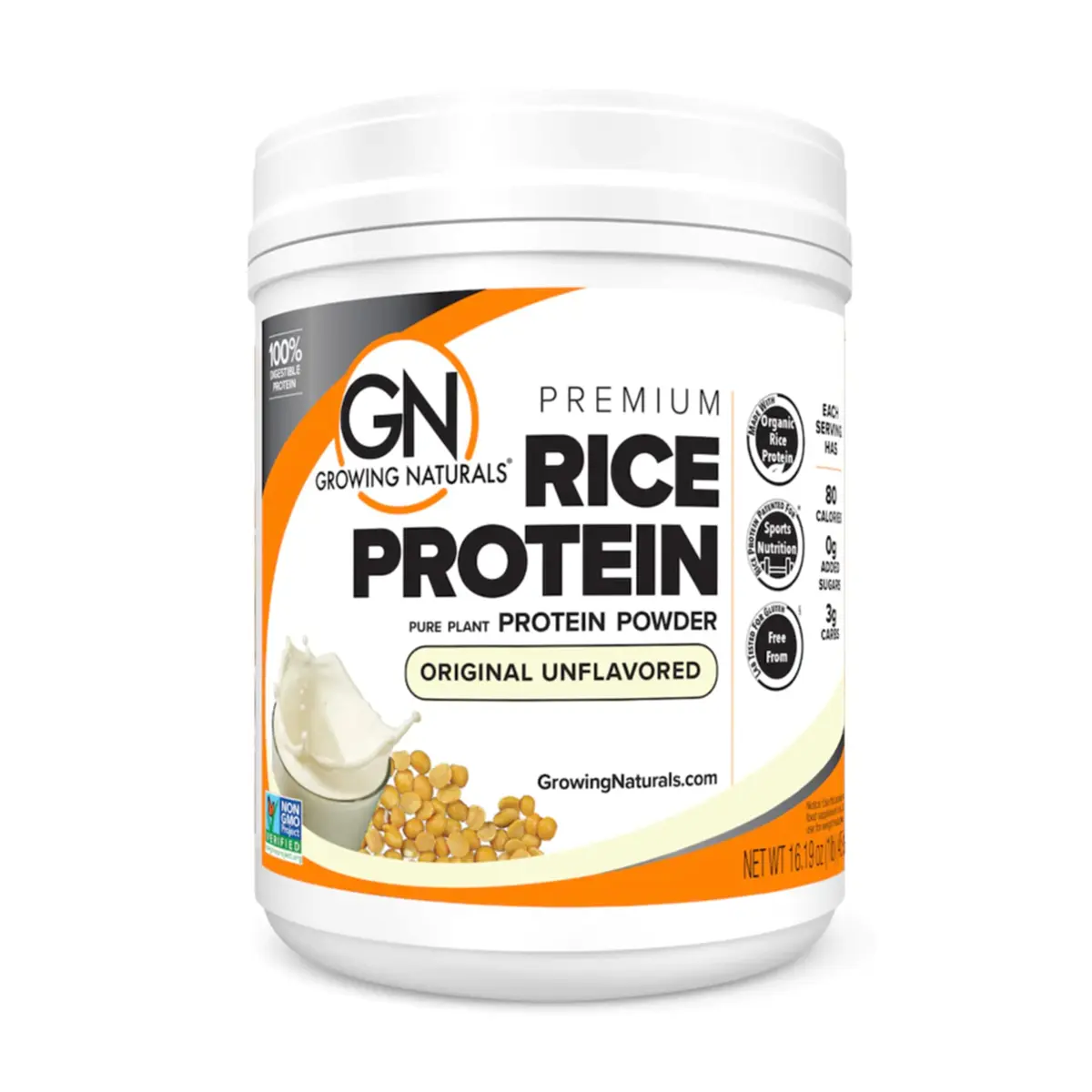Growing Naturals Organic Rice Protein Powder, Chocolate Power, 16.8 Oz | Vegan & Non-GMO - main product image