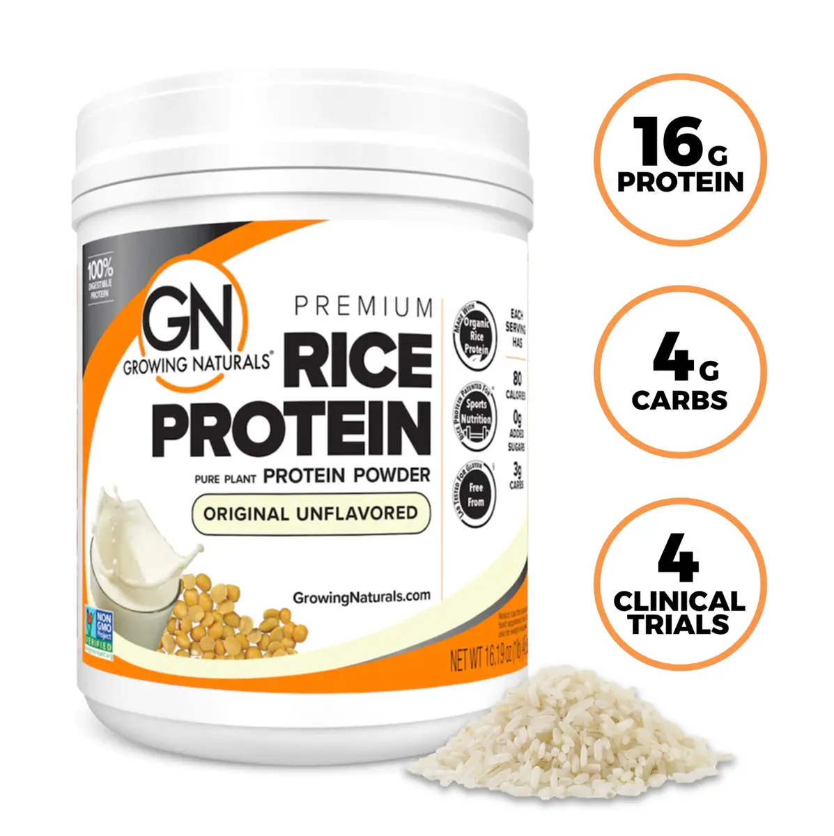 Growing Naturals Organic Rice Protein Powder, Chocolate Power, 16.8 Oz | Vegan & Non-GMO - view 2