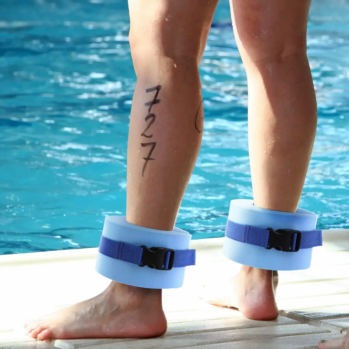 Asdomo Foam Swim Aquatic Cuffs, Water Aerobics Float Ring Fitness Exercise Set, Ankles Arms Belts with Quick Release Buckle (Set of 2, Blue) - view 3