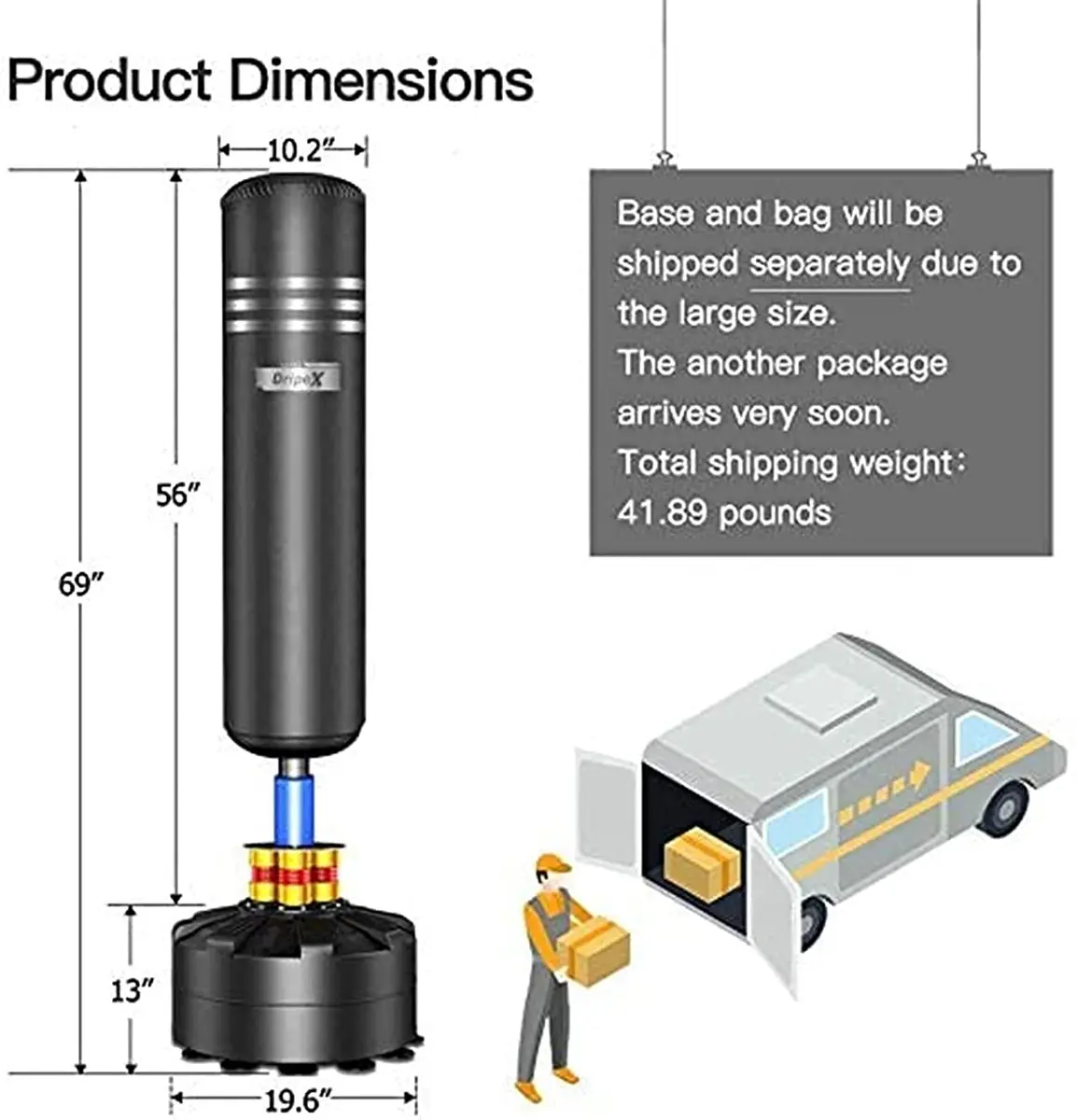 Dripex Free Standing Punching Bag for Adults, 69'' Boxing Bag with Stand | 200‑lb Resistance, Impact Absorption - view 6