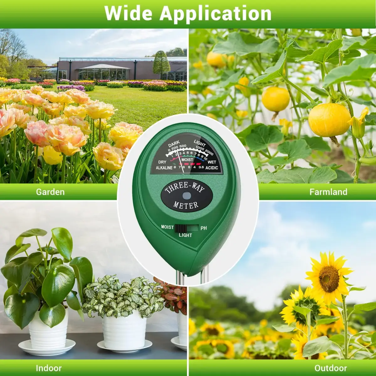 Dr.meter 3-in-1 Soil Moisture Meter, Light & pH Tester | 20cm Probe, No Battery Needed - view 7