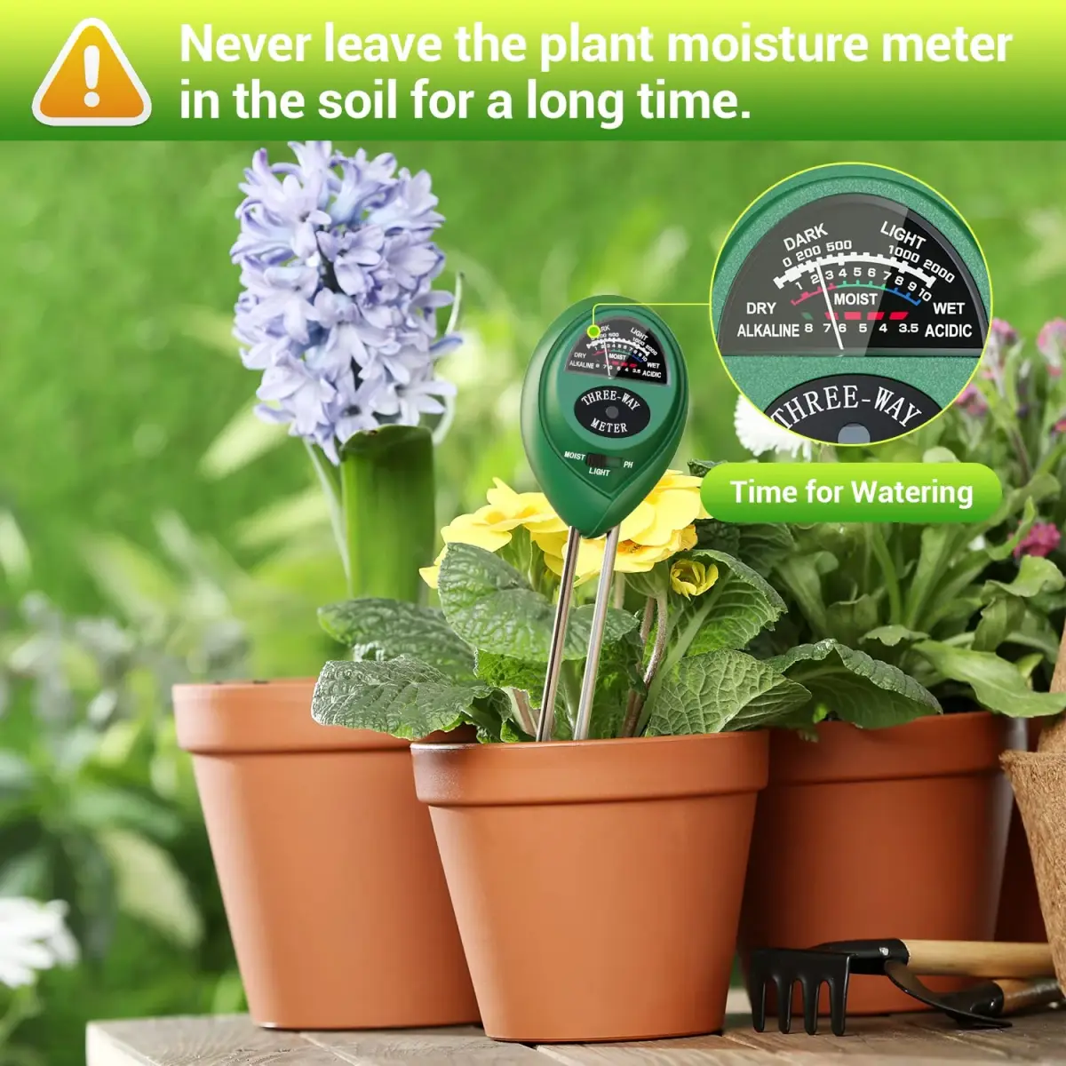 Dr.meter 3-in-1 Soil Moisture Meter, Light & pH Tester | 20cm Probe, No Battery Needed - view 2