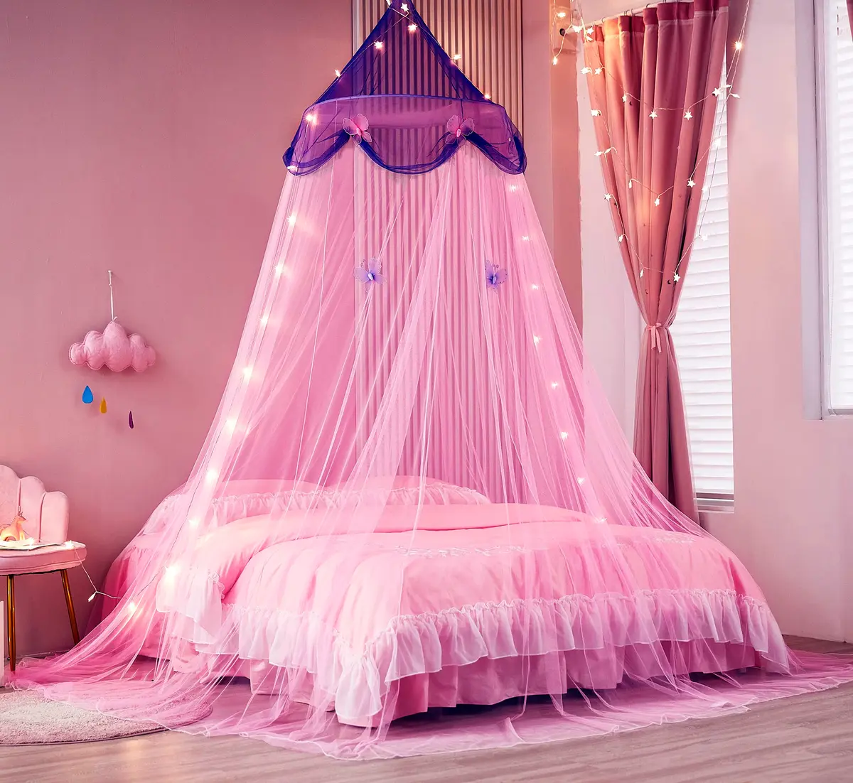 Nattey Bed Canopy with Lights | Princess Style, Suitable for Twin to King Size Beds in India - view 5