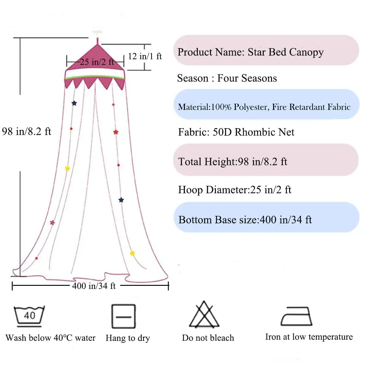 Nattey Bed Canopy with Lights | Princess Style, Suitable for Twin to King Size Beds in India - view 6