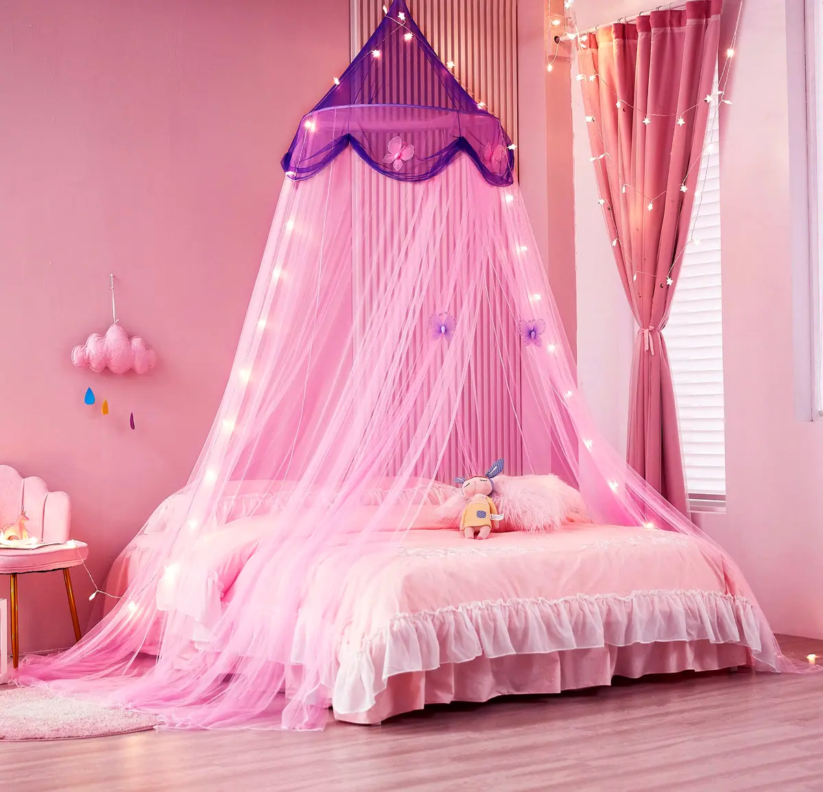 Nattey Bed Canopy with Lights | Princess Style, Suitable for Twin to King Size Beds in India - view 2