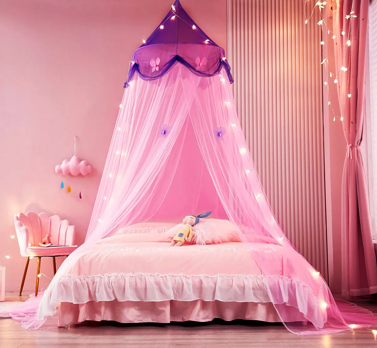 Nattey Bed Canopy with Lights | Princess Style, Suitable for Twin to King Size Beds in India - view 3