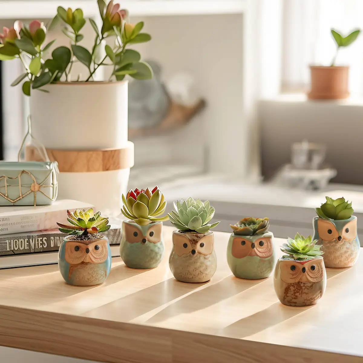 T4U Owl Succulent Pots, Mini Ceramic Planter, 12-Pack | Whimsical Owl Face Decor for Indoor Plants - view 6