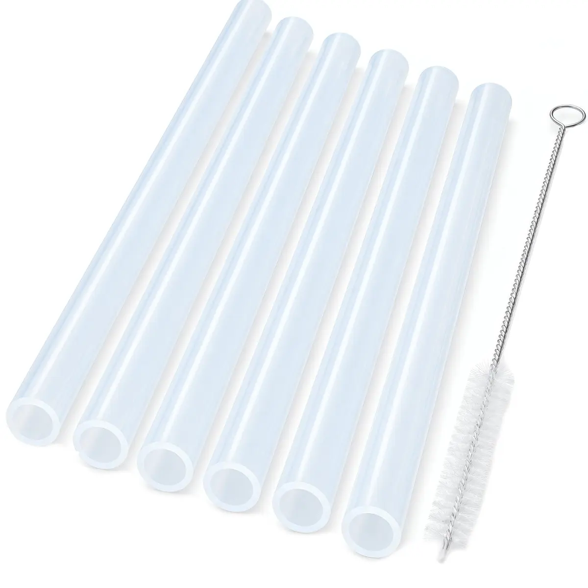 ALINK Extra Wide Clear Silicone Boba Smoothie Straws, 10 Inch, 6 Pack | Food-Grade, BPA-Free, Flexible & Durable - main product image