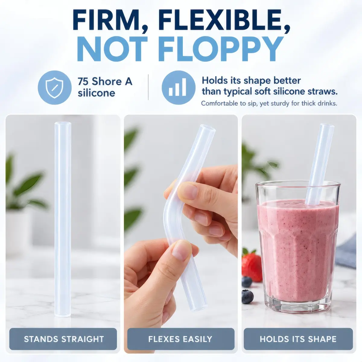 ALINK Extra Wide Clear Silicone Boba Smoothie Straws, 10 Inch, 6 Pack | Food-Grade, BPA-Free, Flexible & Durable - view 5
