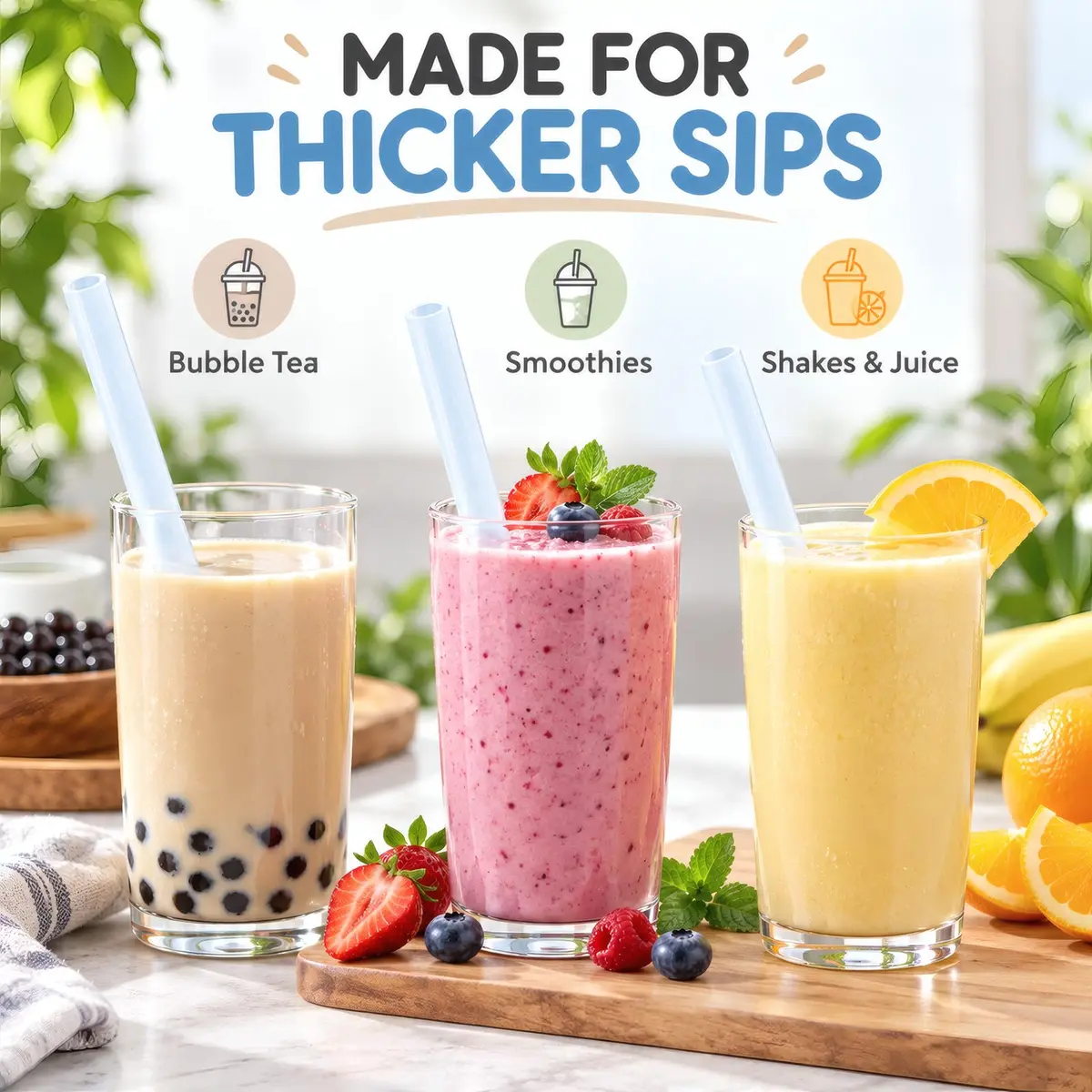ALINK Extra Wide Clear Silicone Boba Smoothie Straws, 10 Inch, 6 Pack | Food-Grade, BPA-Free, Flexible & Durable - view 6
