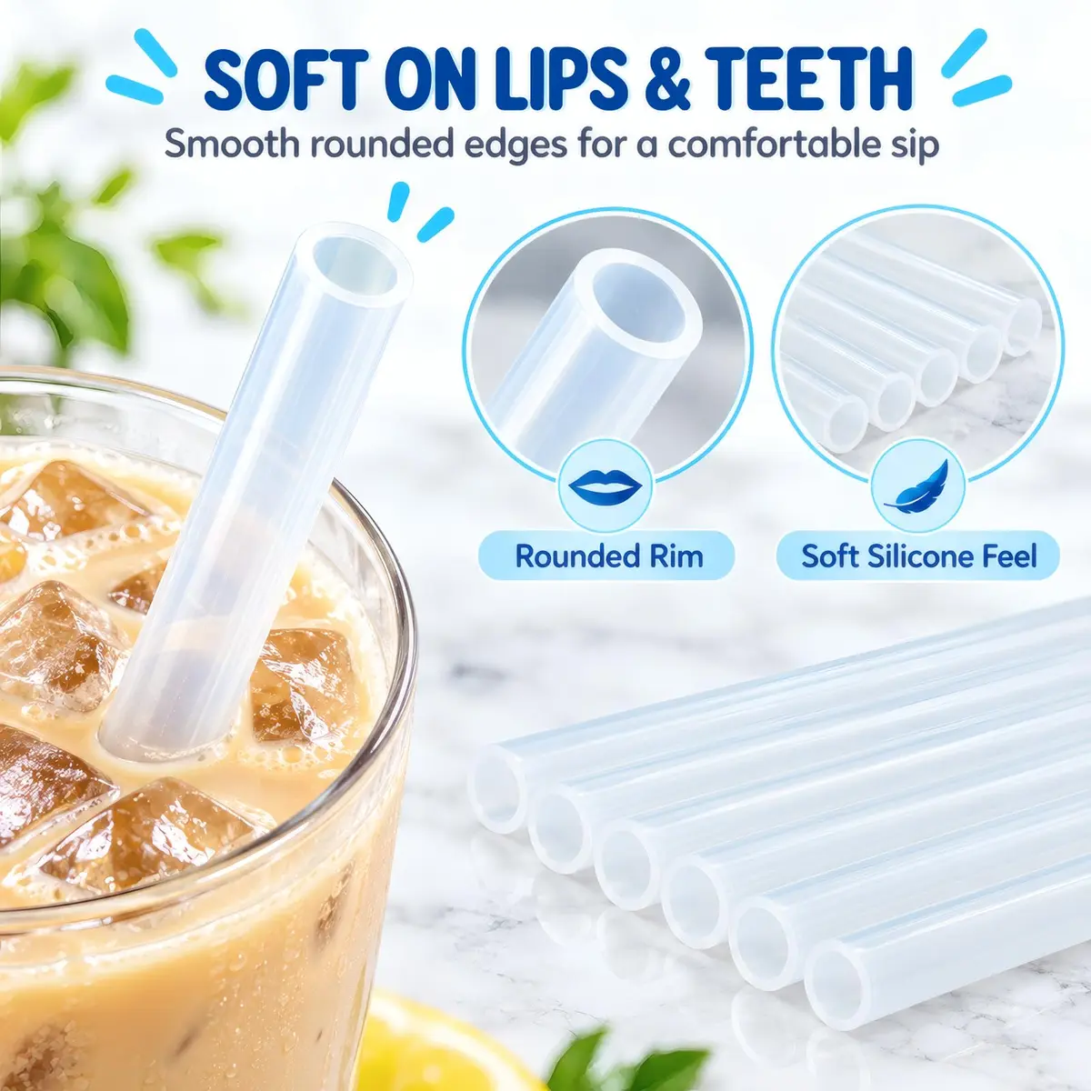 ALINK Extra Wide Clear Silicone Boba Smoothie Straws, 10 Inch, 6 Pack | Food-Grade, BPA-Free, Flexible & Durable - view 7