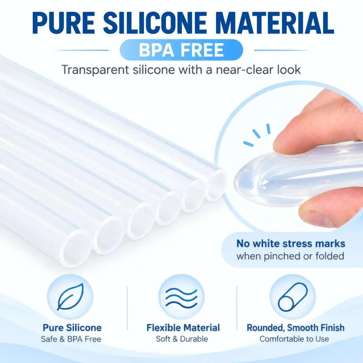 ALINK Extra Wide Clear Silicone Boba Smoothie Straws, 10 Inch, 6 Pack | Food-Grade, BPA-Free, Flexible & Durable - view 9