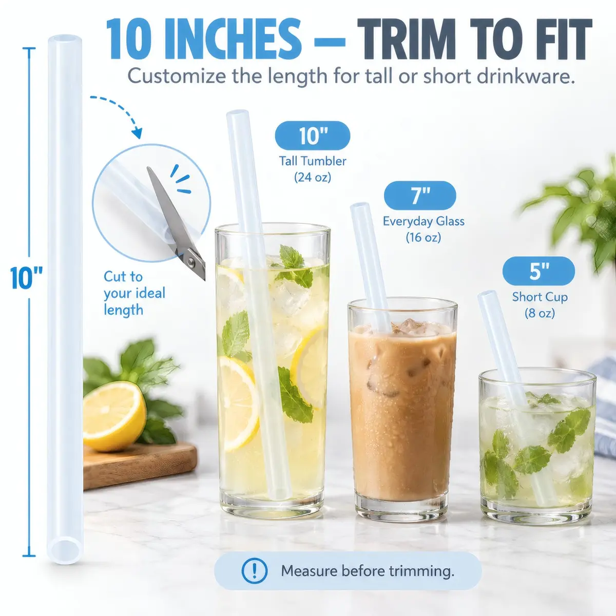 ALINK Extra Wide Clear Silicone Boba Smoothie Straws, 10 Inch, 6 Pack | Food-Grade, BPA-Free, Flexible & Durable - view 4