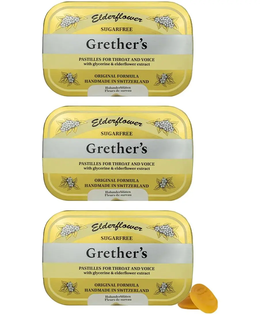 GRETHER'S Sugarfree Elderflower Pastilles 6.36 oz (180 g) | Swiss Crafted Throat Comfort for Dry Mouth - main product image