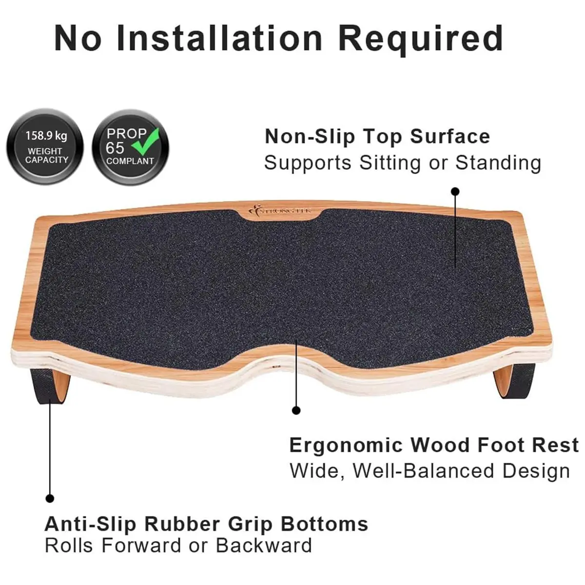 StrongTek Under Desk Footrest, Wooden Rocking Foot Rest, 350lbs, Non-Slip | Ergonomic Office Foot Support - view 2