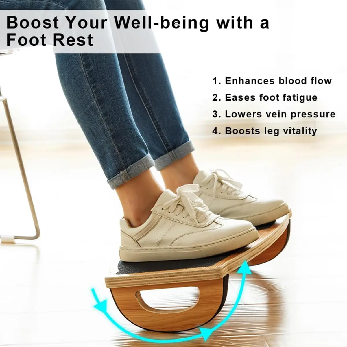 StrongTek Under Desk Footrest, Wooden Rocking Foot Rest, 350lbs, Non-Slip | Ergonomic Office Foot Support - view 3
