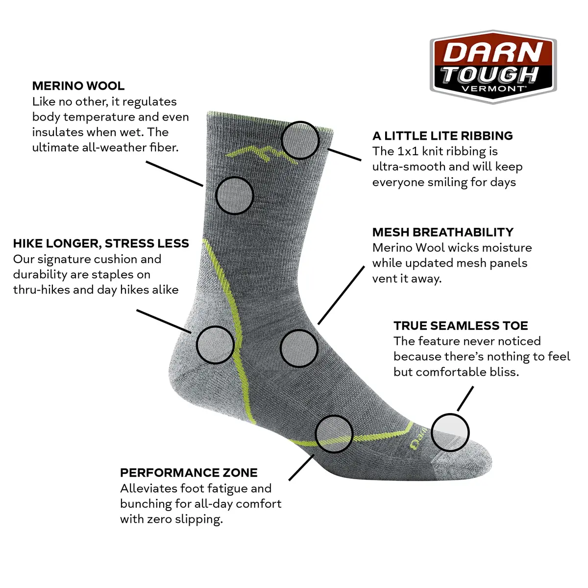 Darn Tough Vermont Men's Light Hiker Micro Crew Lightweight with Cushion Sock (Style 1972) - Beige/Taupe, Large - view 3