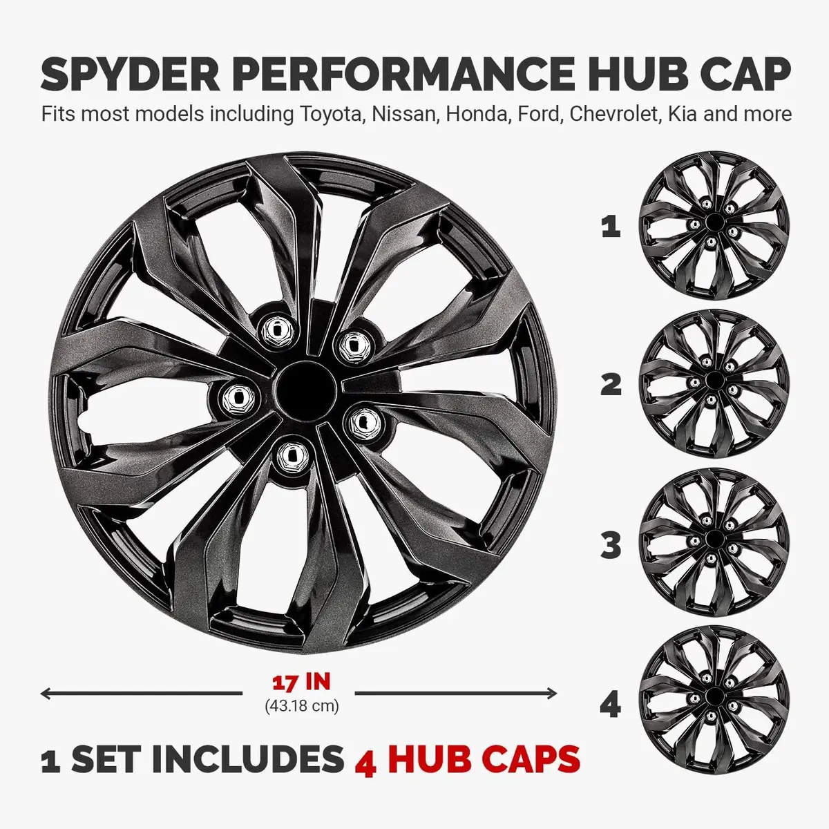 Pilot 17 Inch Hubcaps Set of 4 | Durable Steel Wheel Covers for Most Vehicles - view 5