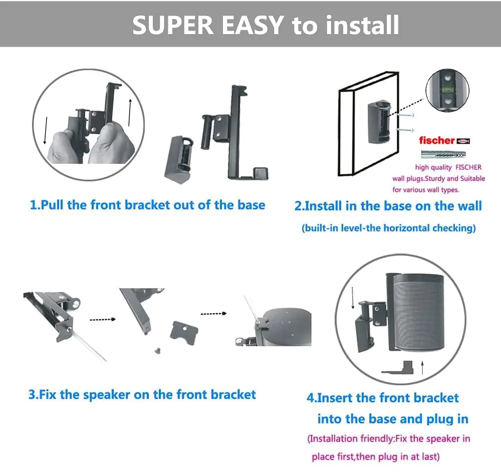 EMAQUIN Wall Mounts Brackets Pair Set for SONOS ONE/PLAY 1 | Swivel & Tilt, Black - view 6