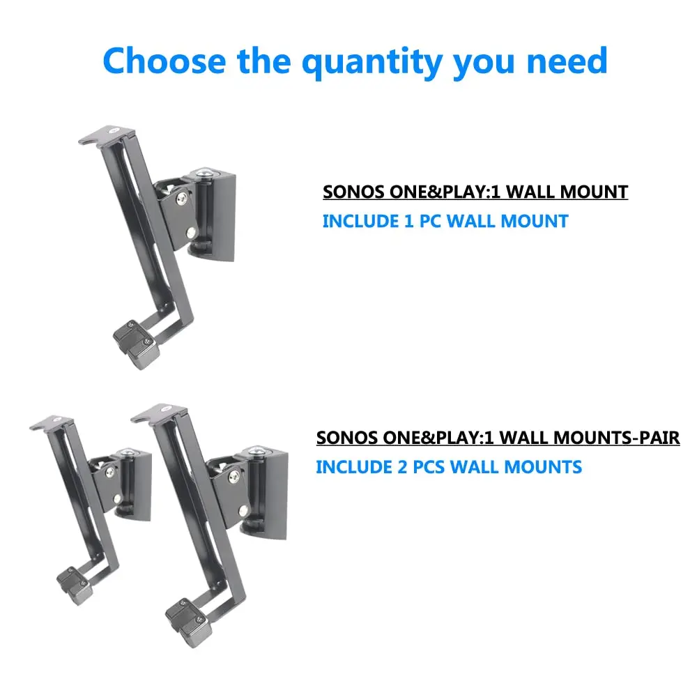 EMAQUIN Wall Mounts Brackets Pair Set for SONOS ONE/PLAY 1 | Swivel & Tilt, Black - view 2