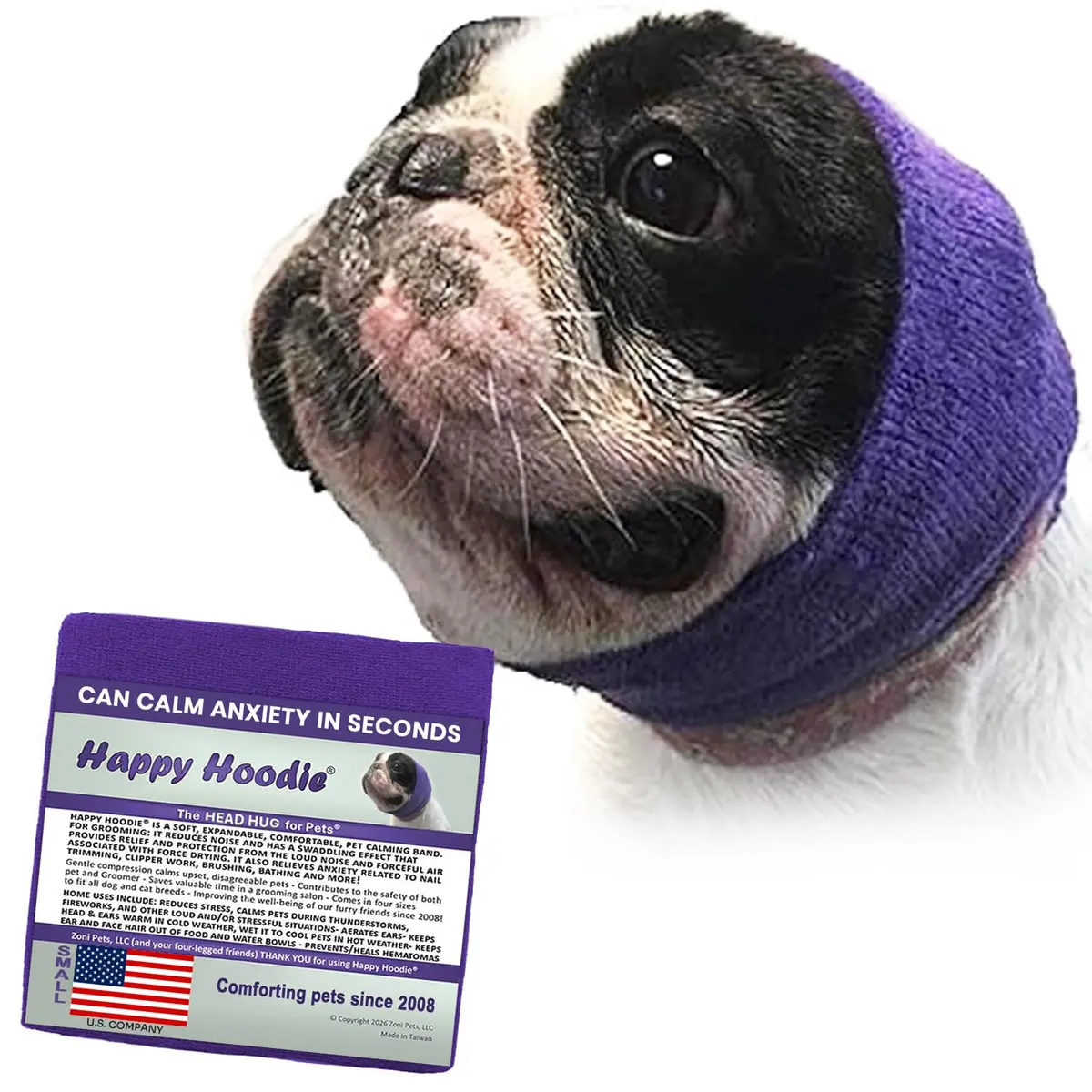 ZONI PETS Happy Hoodie The Original Dog & Cat Calming Band for Noise & Anxiety Relief | Stress & Noise Protector (100 words) - main product image