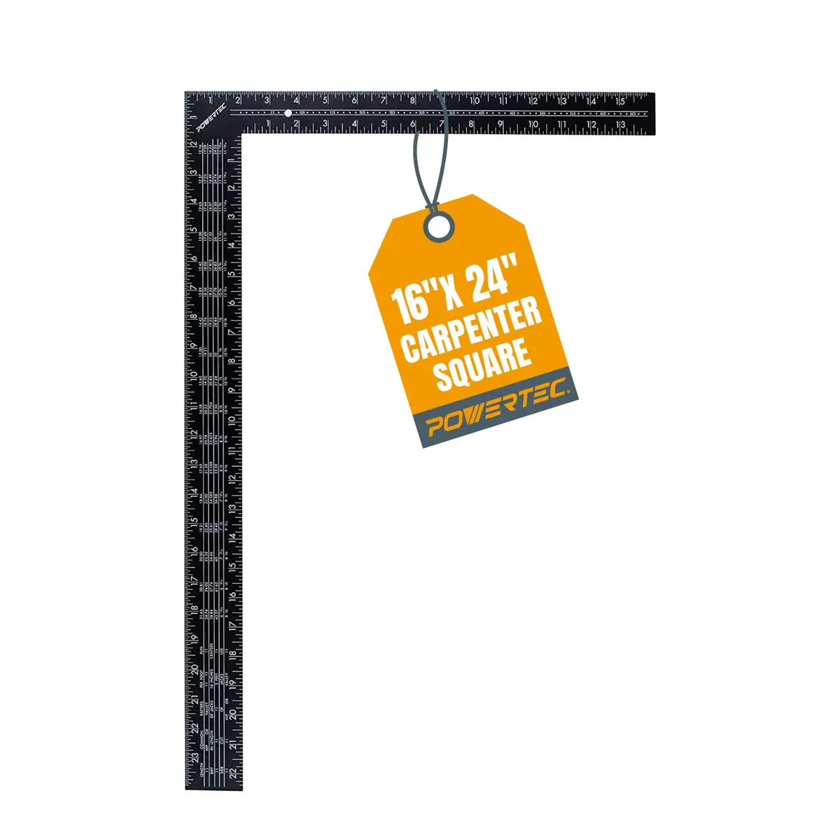 POWERTEC Framing Square, 16 in x 24 in Steel Carpenter Square with Rafter Tables for Woodworking & Construction - main product image