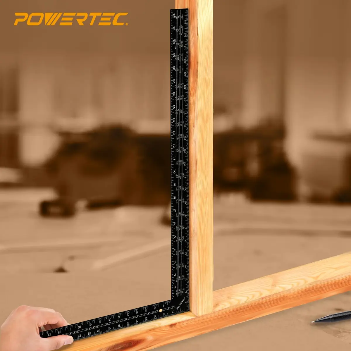POWERTEC Framing Square, 16 in x 24 in Steel Carpenter Square with Rafter Tables for Woodworking & Construction - view 4