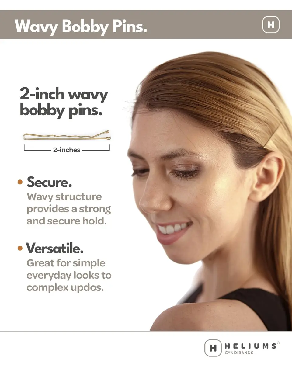 Heliums Bobby Pins - Light Ash Blonde - 2 Inch Wavy Hair Pins, Matte Metallic Color Blends with Light Ash Blonde Hair, 48 Count - view 2