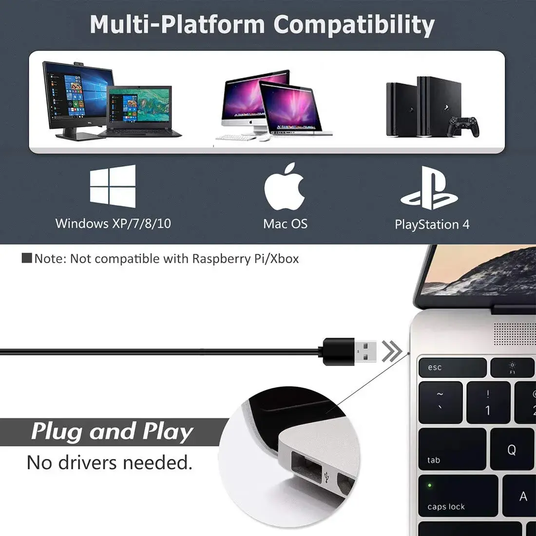 JOUNIVO USB Microphone JV-601 | 1.5m Cable, Noise-Canceling, Mute Button - view 5