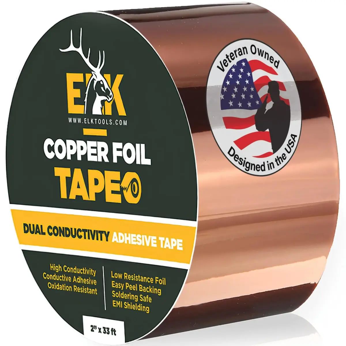 ELK Copper Foil Tape 2 Inches x 33 Feet (60.96 cm x 10.06 m) | Conductive Adhesive for Electronics and Crafts - main product image