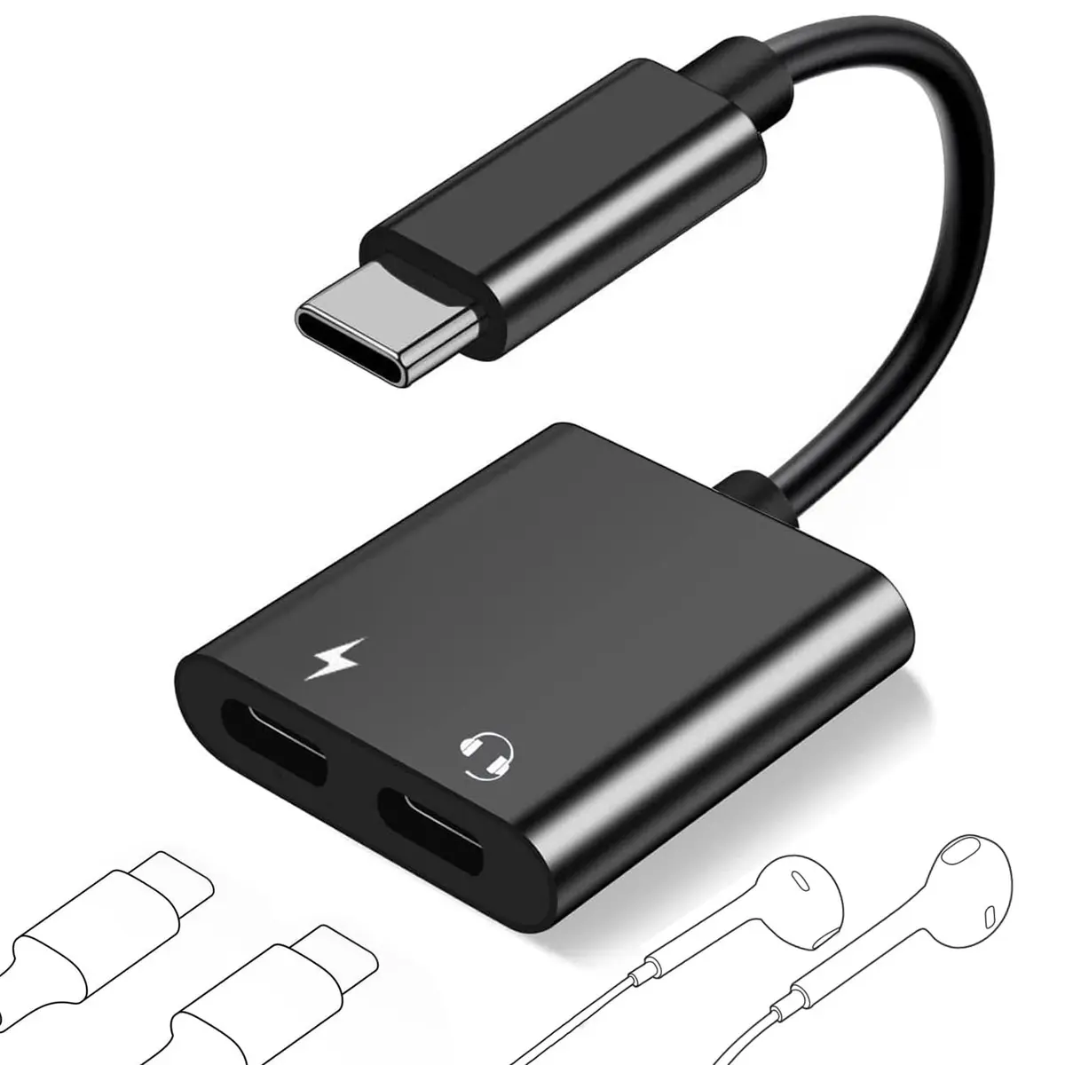 LecLooc USB C Splitter for iPhone 15 | Dual Audio & Fast Charge 60W | Compatible with iPad Pro, Galaxy S22 Ultra, Pixel 7 | 24-bit/96kHz - main product image